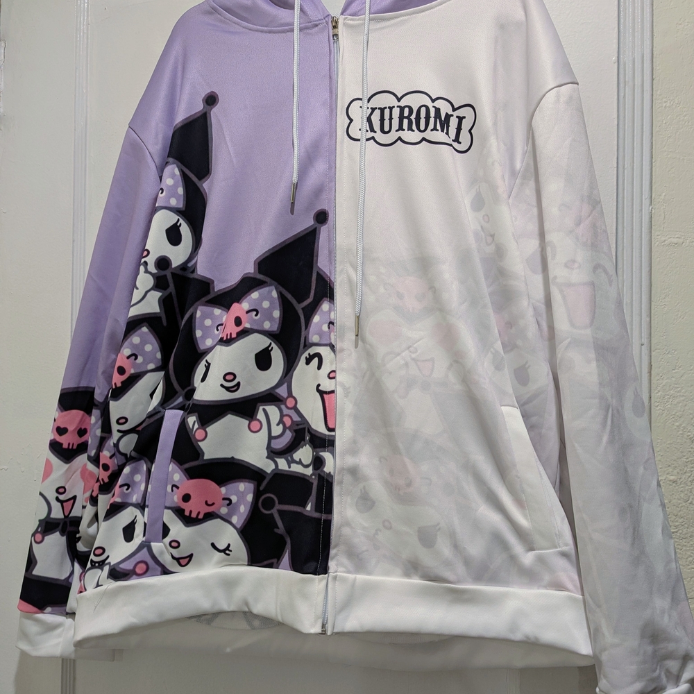 Kuromi Half-Print Zip Hoodie - Lavender & White New Without Tag.